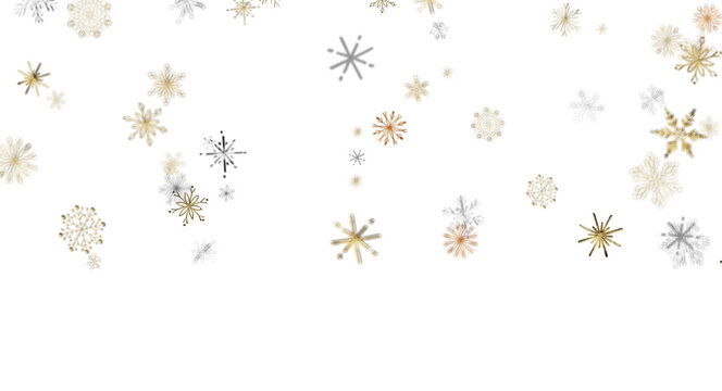 Festive overlay of glowing gold and silver snowflakes on a dark background.
