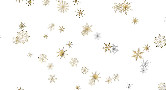 Beautiful golden and silver snowflakes create a festive winter background.