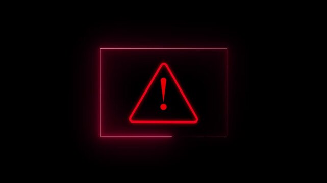 Warning sign animation displays an exclamation triangle inside a box. Critical hazard danger notices trigger on this active warning sign. System security alert notifications flash across the warning s
