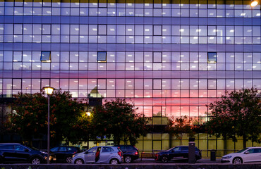 Naklejka premium Modern Office Building at Sunrise in San Sebastian Euskadi
