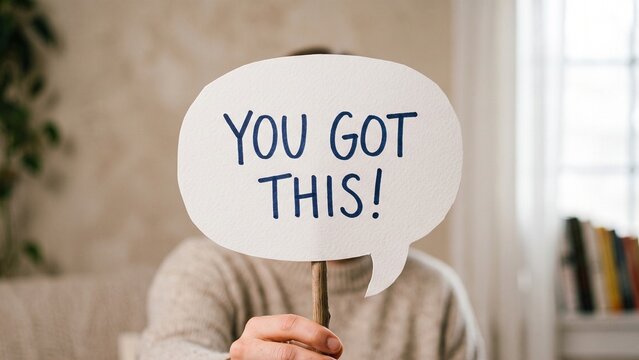 Person holding you got this speech bubble sign representing motivation encouragement and positive self affirmation concept