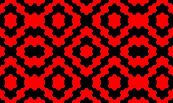 Seamless geometric honeycomb pattern featuring interlocking hexagonal diamond shapes in bold red and black.