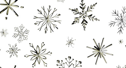Obraz premium Shiny golden 3D snowflakes on a black background, elegant winter holiday pattern.