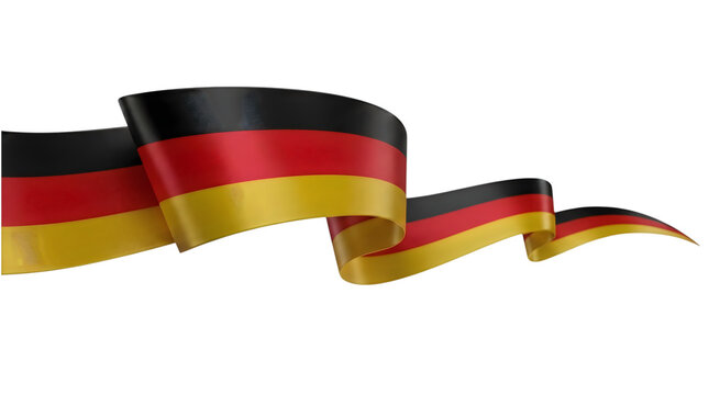 Dynamic German flag ribbon flowing across transparent background for creative designs