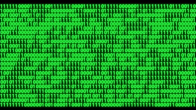 Binary code motion video with green digital matrix data background . Perspective wall of binary code digital pattern background.