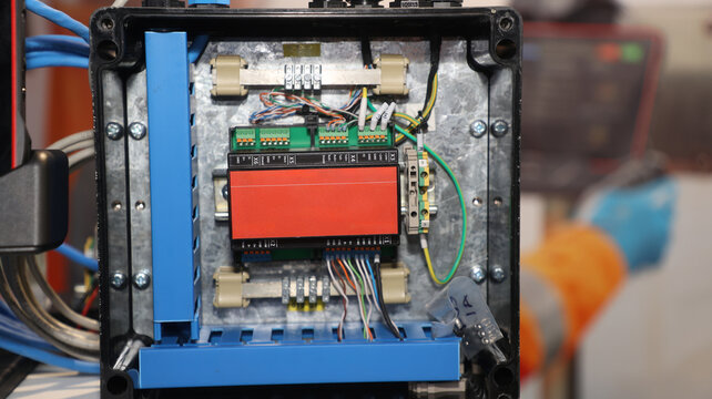 Industrial electrical control box with wired components and modules