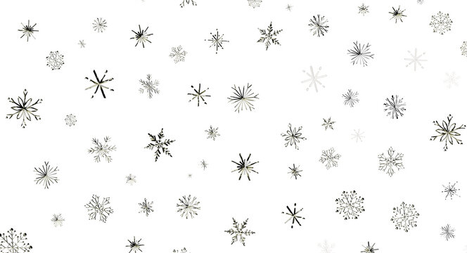 Seamless pattern of white snowflakes falling against a dark black background, perfect for winter des