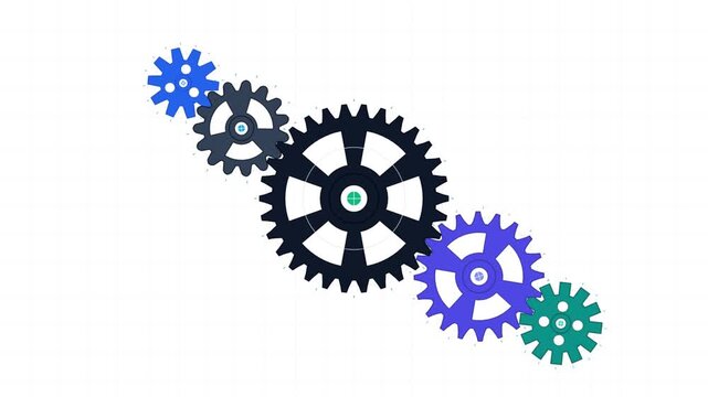 Animated Interlocking Gears Rotating Together