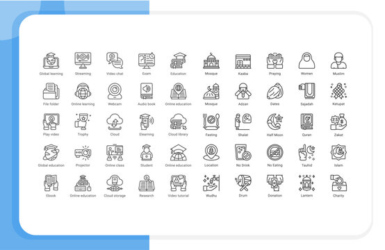 Editable online learning icon and ramadan icon pack 
