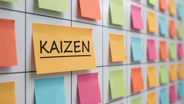 Kaizen Continuous Improvement Sticky Note on Agile Scrum Board