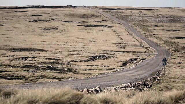 Winding Road Across Desolate Steppe Landscape In Falkland Islands Malvinas - 4K