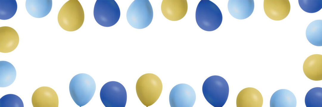 Blue and yellow balloon border frame with empty copy space for celebration cards, party invitations and festive designs