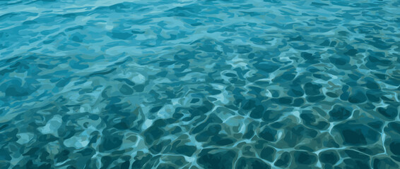 Fototapeta premium Water surface vector background with turquoise ripples and sunlit aquatic caustics, rendered in flat layered shapes for summer vacation banners, swimming pool flyers, and marine websites