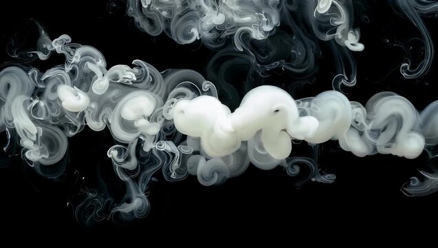 Atmospheric 4K visual effect featuring an isolated cloud of dense white smoke swirling against a dark background creating an abstract stormy fog texture for film production and moody overlays