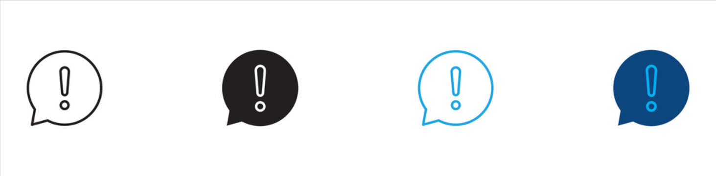 Speech Bubble Exclamation Icon Set, Representing Warning, Alert, Attention, Notification, Important Message, and Communication, Vector Illustration