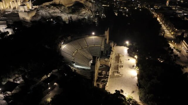 Beautiful Acropolis in Greece. Night drone shots