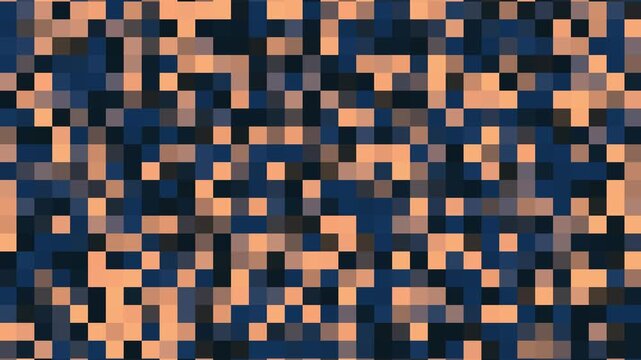 Abstract Pixel Art Background With Blue and Peach Squares Moving in Seamless Loop Motion