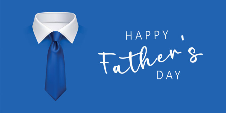Fathers Day greeting banner with blue necktie and elegant white lettering on blue background