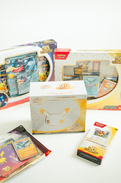 Chicago, IL/USA - September 16, 2026: Pok&eacute;mon 30th anniversary collection featuring Elite Trainer Box and TCG products