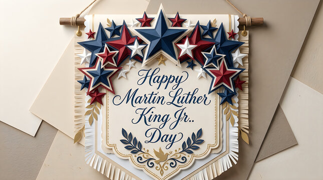 Decorative banner for happy martin luther king jr day with festive stars and elegant calligraphy