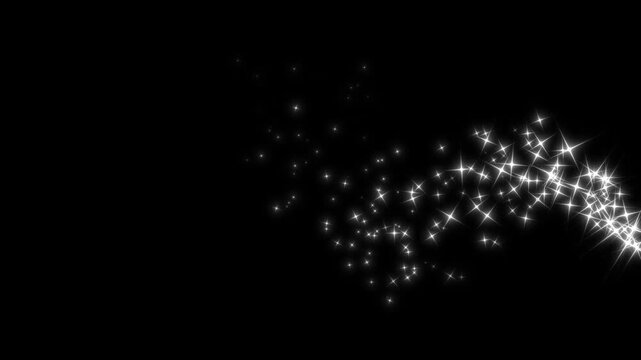 Retro white twinkle stars motion line effect, sparkling glitter star burst, white twinkling stars line, particles and magical sparkle dust, create a clean cinematic, on a black screen. 4k animation