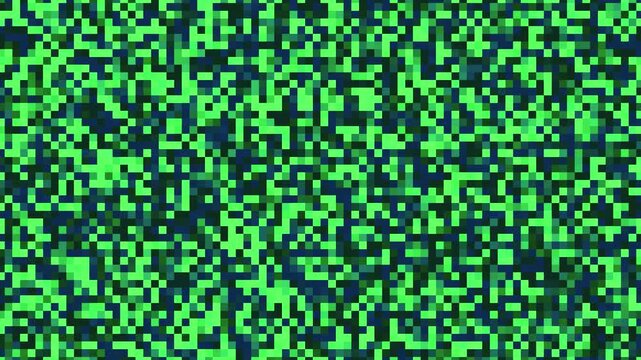 Abstract Digital Pixel Matrix Animation With Flickering Green and Blue Squares Generating Motion Background