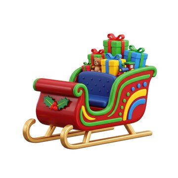 Christmas santa claus sleigh filled with colorful holiday gift boxes and presents holiday gifts christmas decoration winter holiday toy sleigh gift wrapped holiday season christmas ico