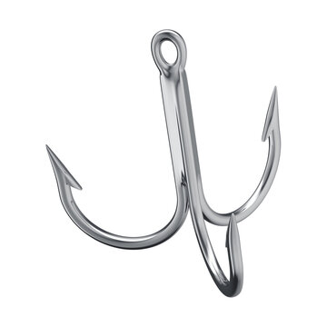 Carbon Steel Treble Fishing Hook 3D Render with Isolated Background