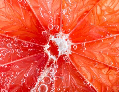 Saftige Grapefruitscheibe mit perlenden Wasserblasen