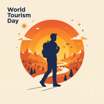 World Tourism Day hand drawn travel landmarks doodle flat vector illustration