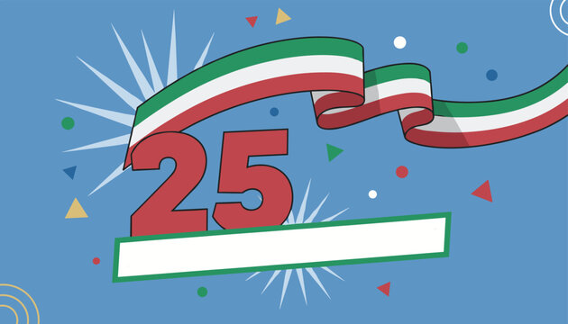 Celebrate a 25th anniversary with a festive design featuring the number twenty-five and a national flag colored ribbon.