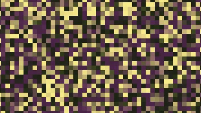 Abstract Digital Pixel Noise Background With Flickering Squares in Purple and Yellow Tones