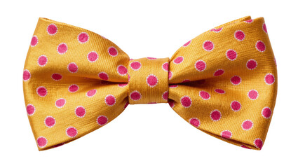 Yellow silk bow tie with pink polka dots, isolated on transparent background © Alexander