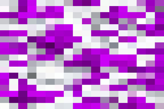 Abstract geometric mosaic background, featuring a repeating, pattern of small, rectangular pixels in, shades of bright, purple, white, and grey