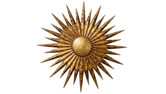Textured golden sunburst wall art, isolated on transparent background