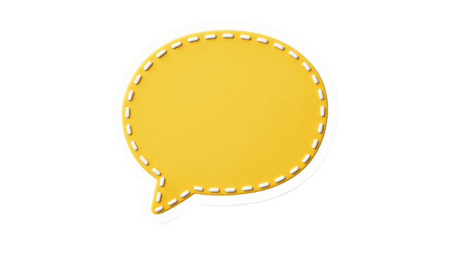 Yellow speech bubble with dashed white outline, isolated on transparent background