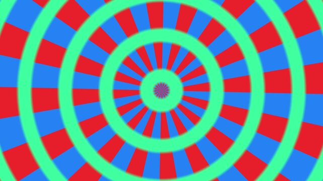 Psychedelic Tunnel Motion Background With Concentric Circles and Rotating Colorful Starburst