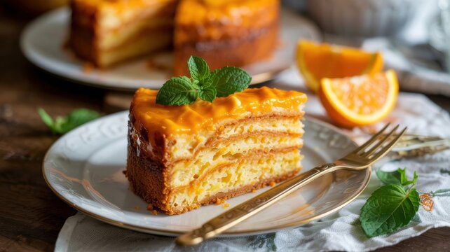 A dessert of Hungarian cuisine, Dobos Torte, a multi‑layer sponge cake with a delicate chocolate buttercream, topped with a crispy caramel glaze.