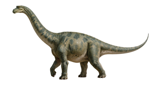 Large green Brachiosaurus dinosaur with spotted skin, isolated on transparent background