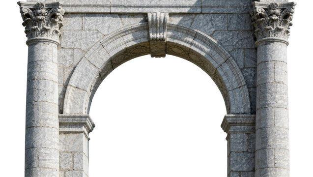 Ancient stone archway with Corinthian columns, isolated on transparent background