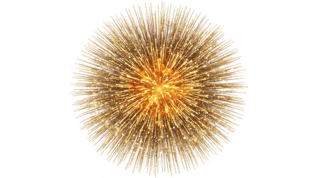 Golden burst of sparkling fireworks against black isolated on a transparent background