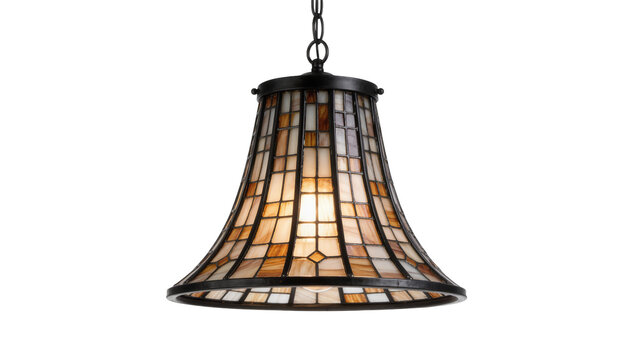 Tiffany style stained glass pendant light with geometric pattern, isolated on transparent background