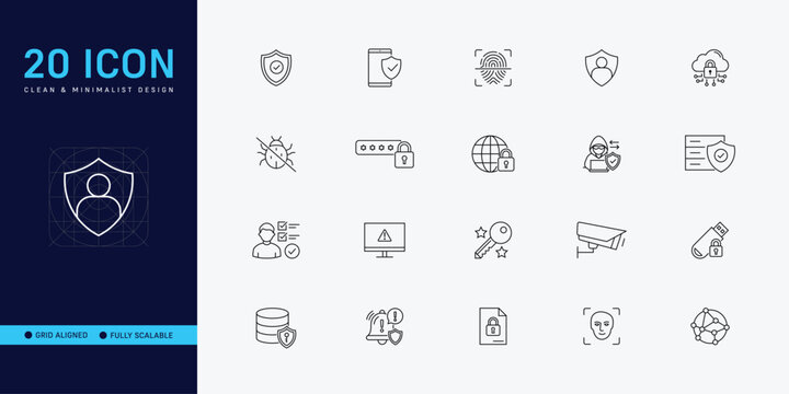 Cyber Security and Data Protection Vector Line Icon Set