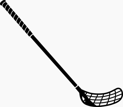 Floorball stick. Floorball equipment. Indoor hockey stick. Monochrome minimalist sports design