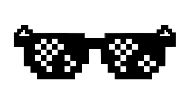 Pixelated black sunglasses with white checkered pattern, isolated on transparent background