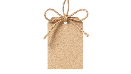 Blank kraft paper price tag with jute twine bow, isolated on transparent background © Alexander