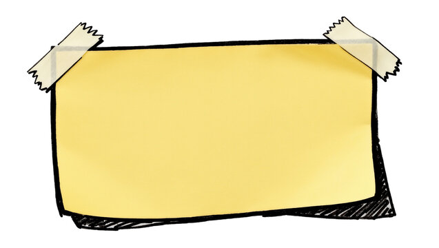 Yellow paper note with tape, isolated on transparent background