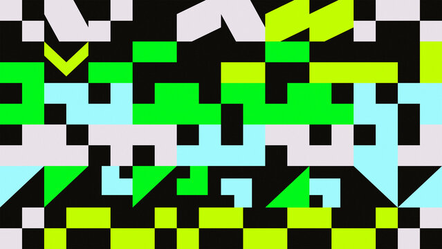 Green and cream geometric pattern with arrow chevron and triangle shape on black background