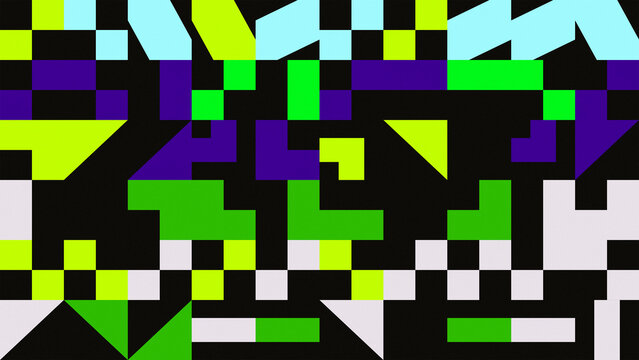 Purple and green geometric pattern with square and block shape on black background design