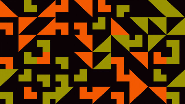 Orange and olive geometric pattern with triangle and corner shape on black background design